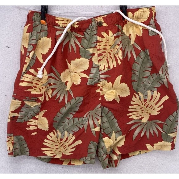 Tommy Bahama Shorts Mens Size XL Orange Floral Swim Trunks Mesh Lining Travel - Picture 1 of 14